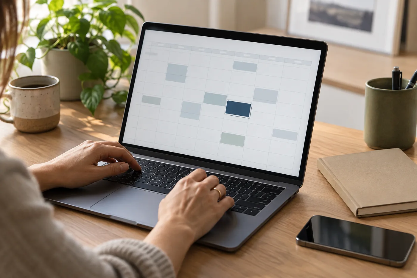 A follow-up interview is scheduled in a work calendar.